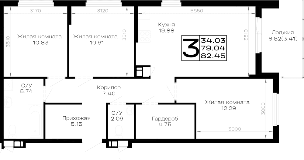 3-к, 82.45 м² · Усадьба Гостагаевская