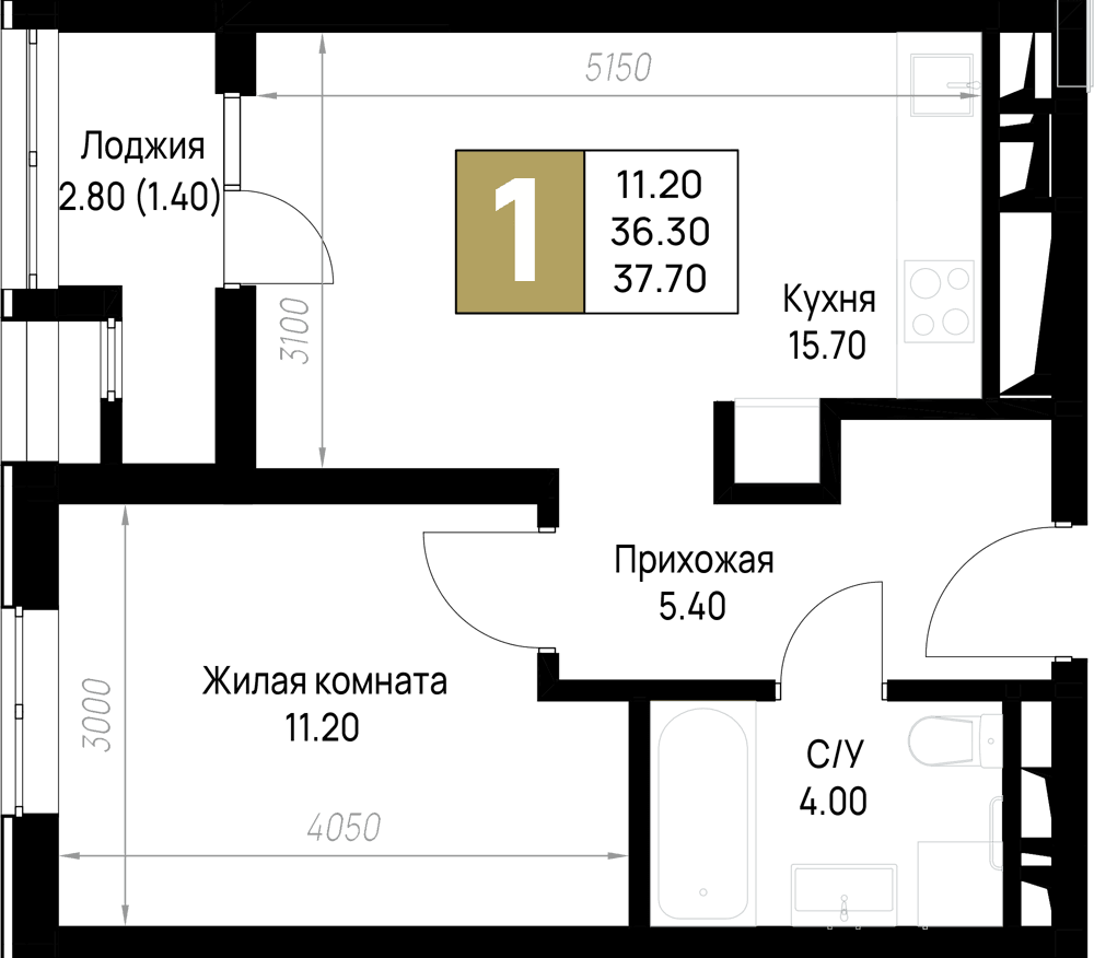 1-к, 37.7 м² · На Высоком берегу