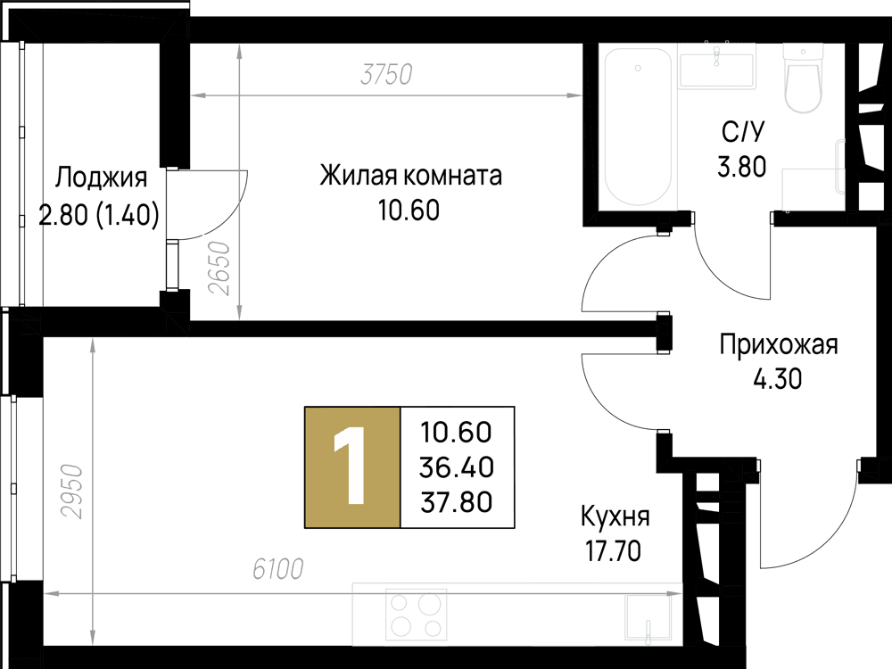 1-к, 37.8 м² · На Высоком берегу