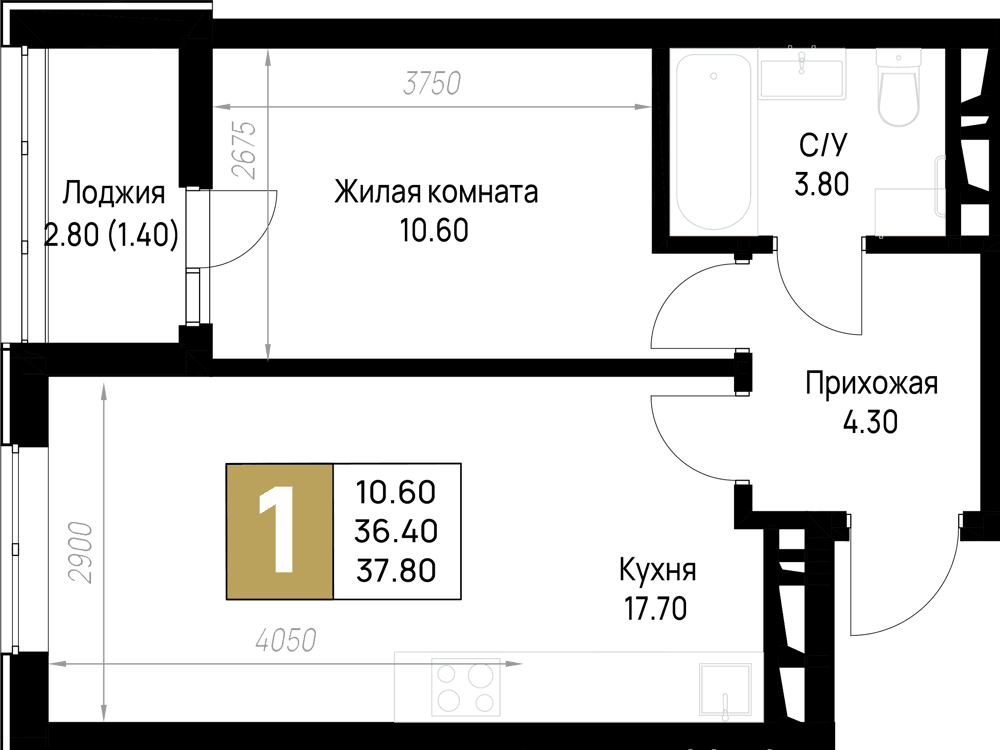 1-к, 37.8 м² · На Высоком берегу