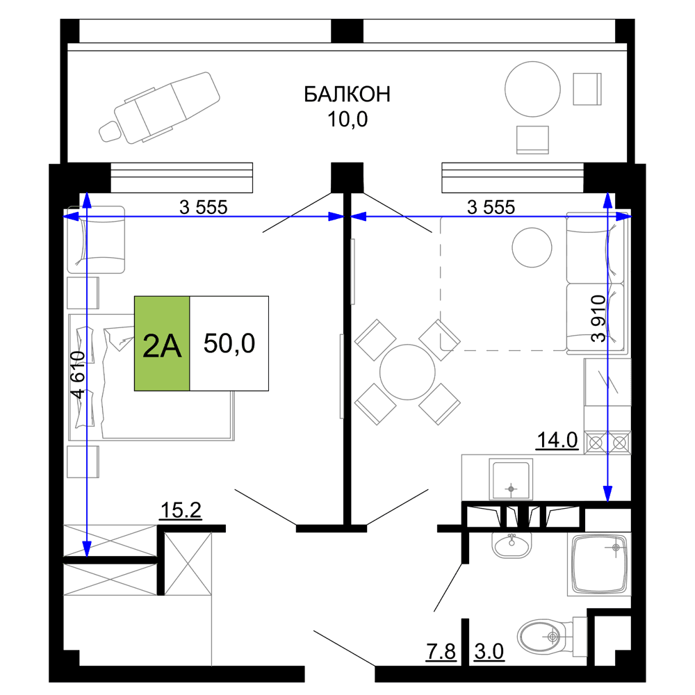 2-к, 50 м² · Мореград