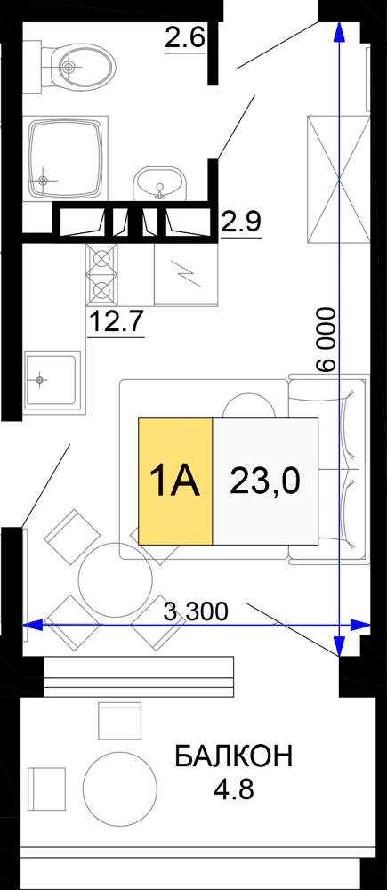 1-к, 23 м² · Мореград