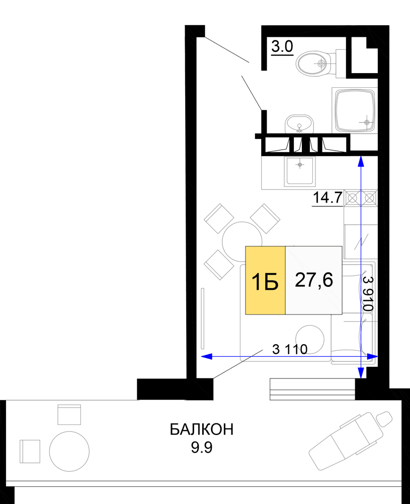 2-к, 45.3 м² · Мореград