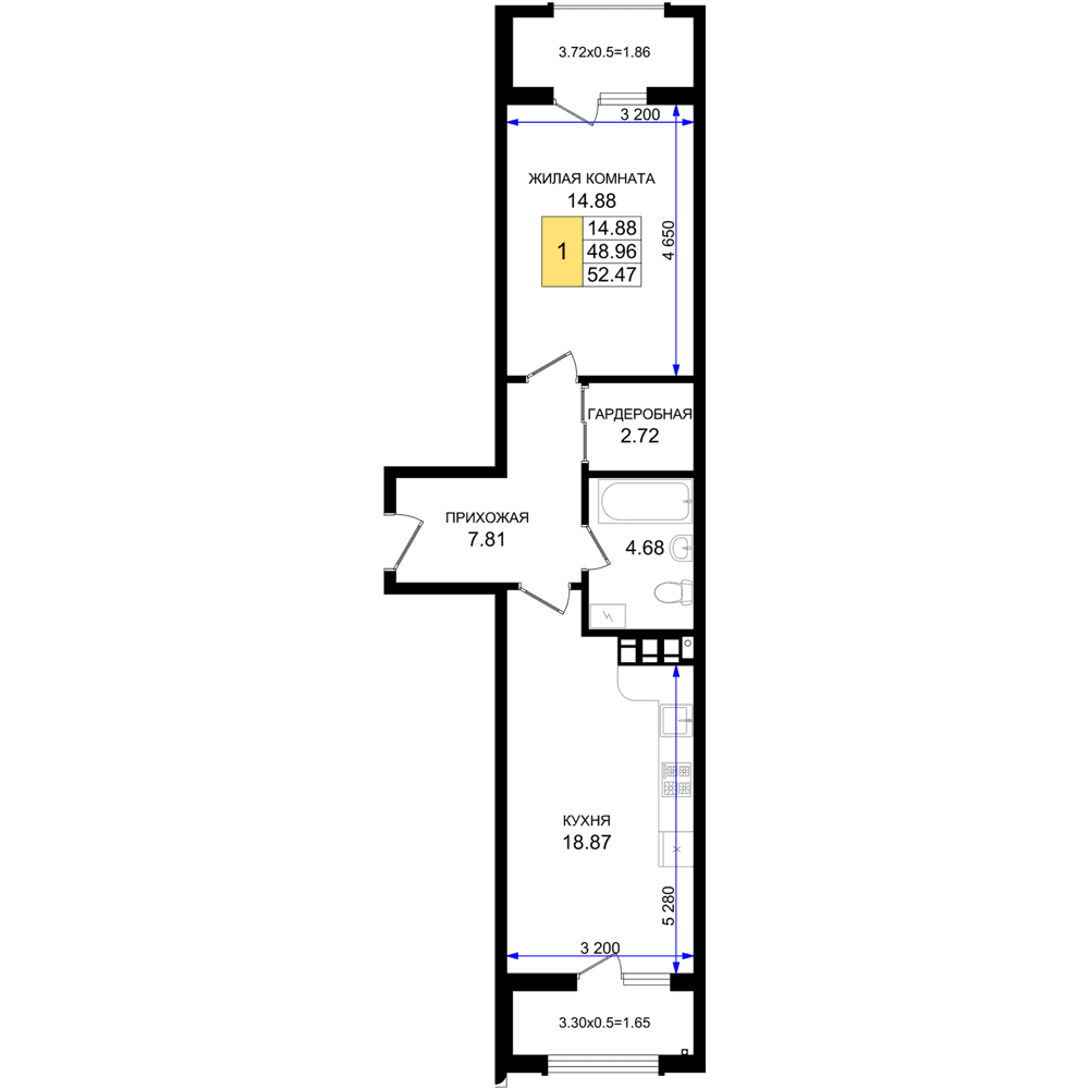 1-к, 52.47 м² · Резиденция морей
