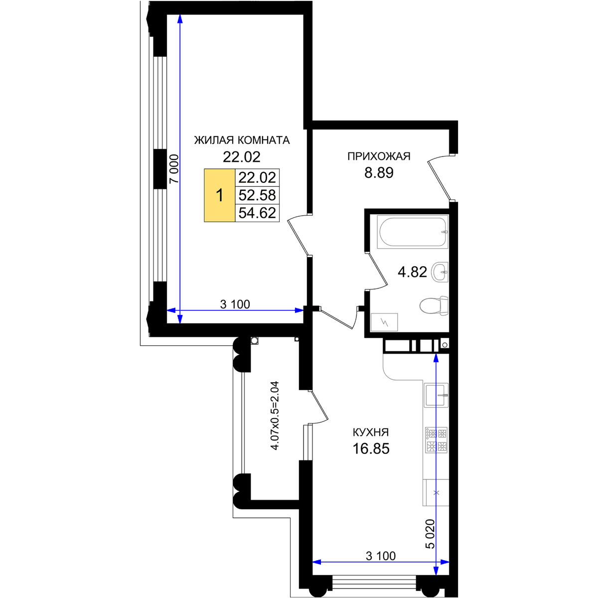 1-к, 54.62 м² · Резиденция морей