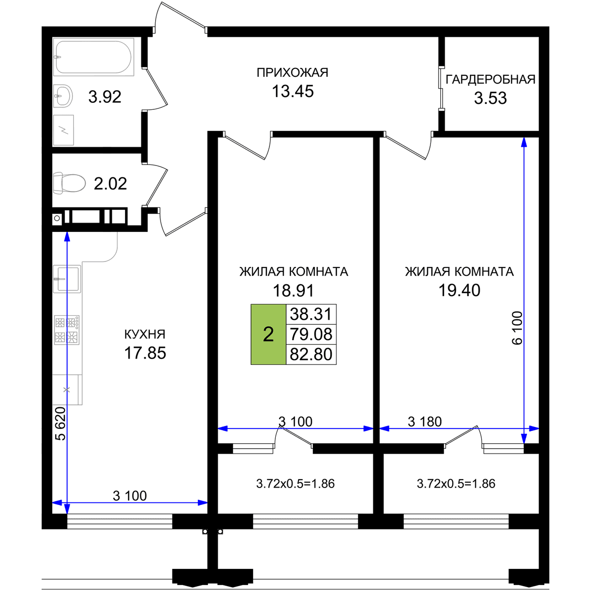 2-к, 82.8 м² · Резиденция морей