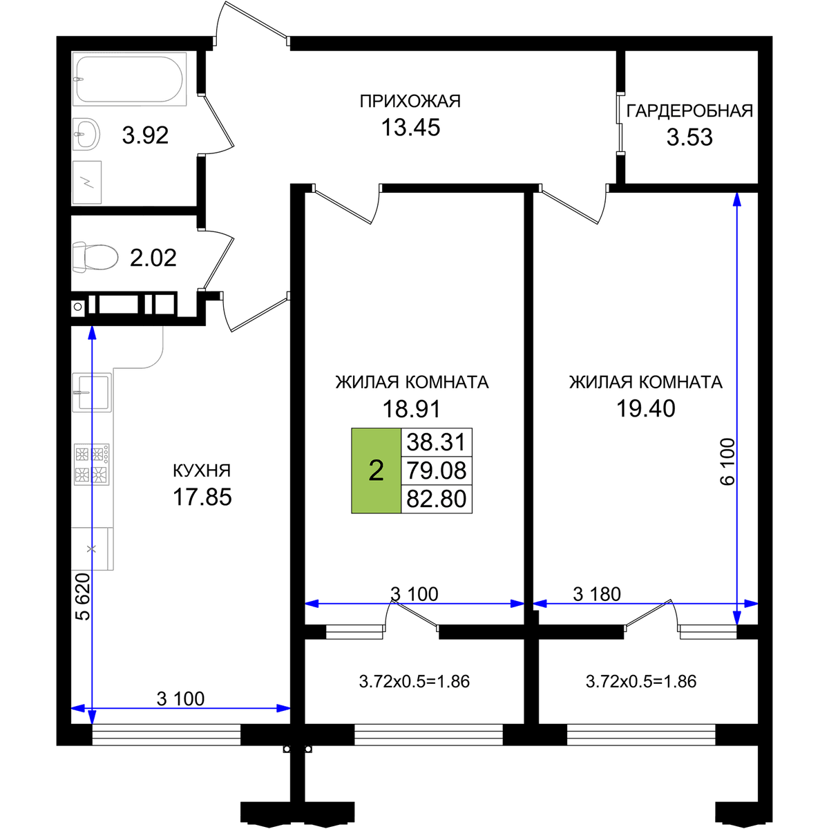 2-к, 82.8 м² · Резиденция морей