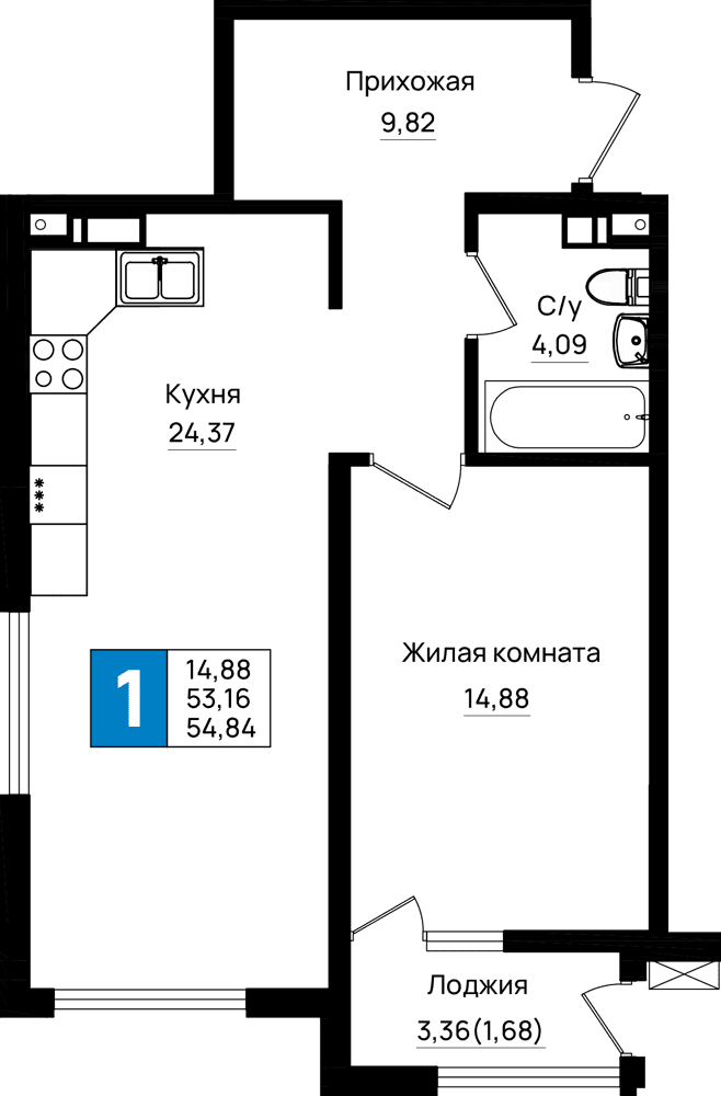 2-к, 77.36 м² · Резиденция морей