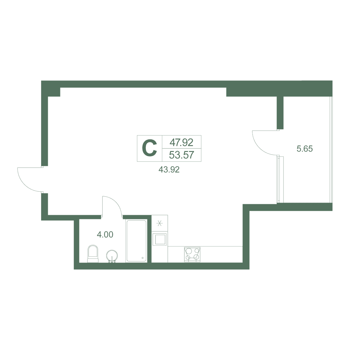 Студия, 53.8 м² · Резиденция Дарсан