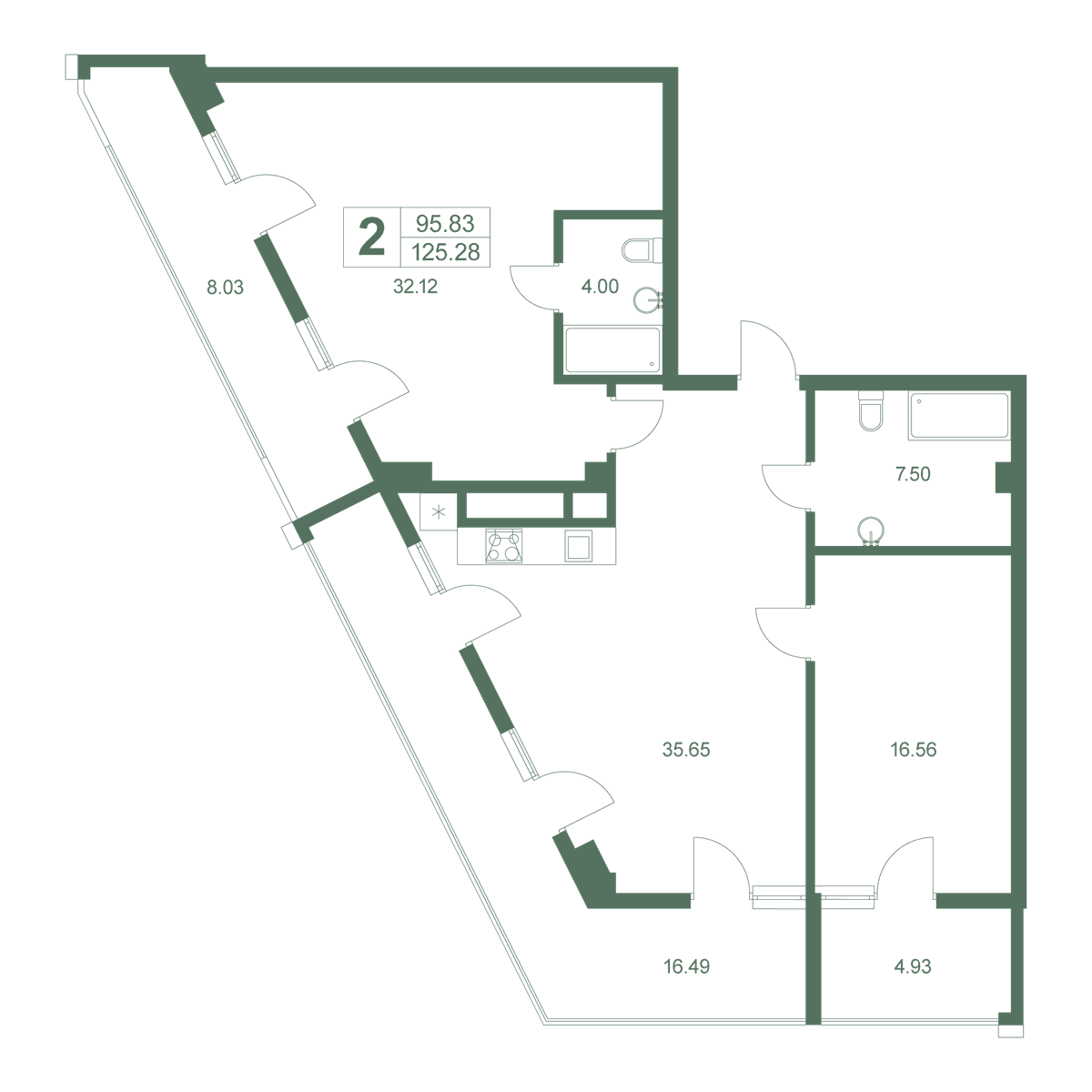 2-к, 127.6 м² · Резиденция Дарсан