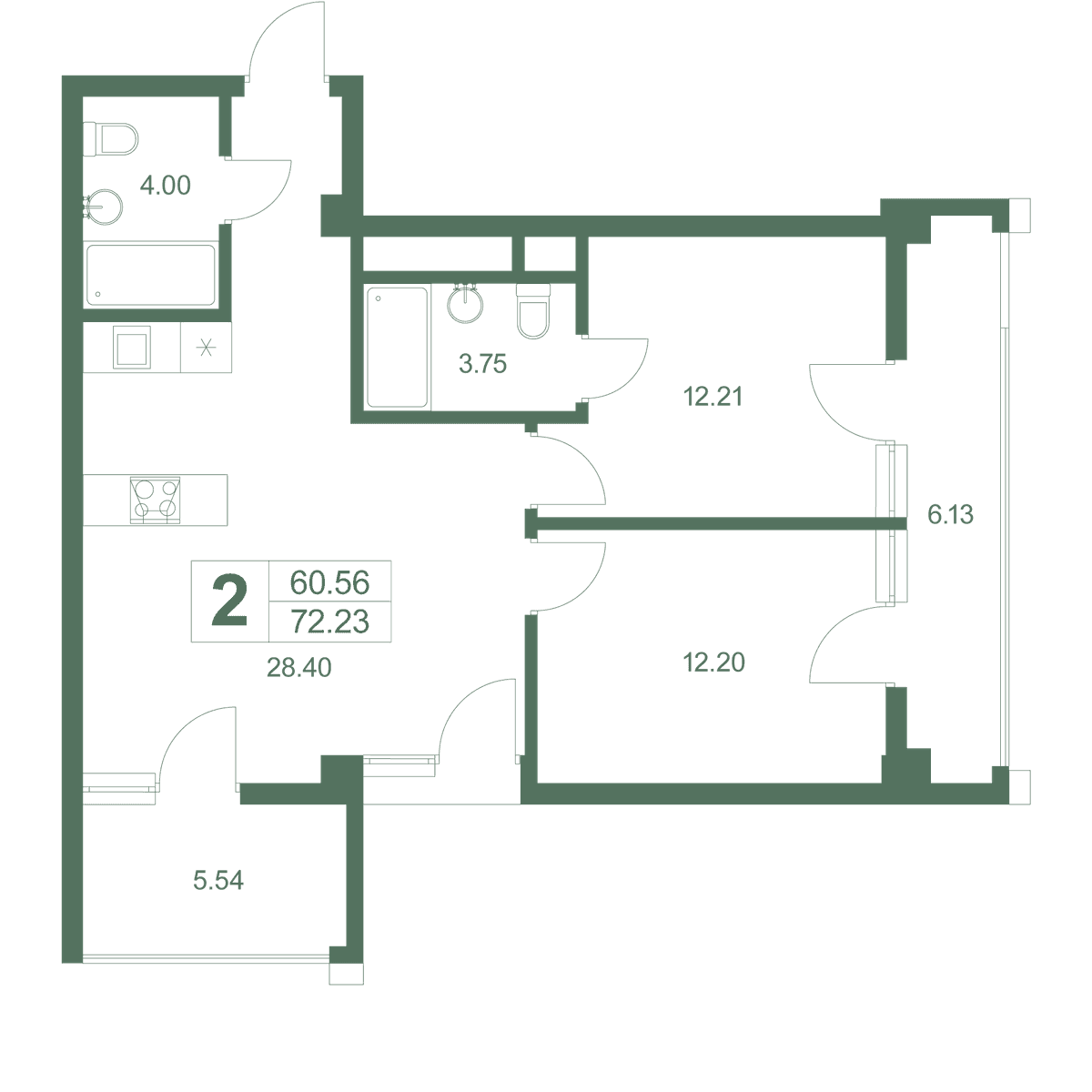 3-к, 74.1 м² · Резиденция Дарсан