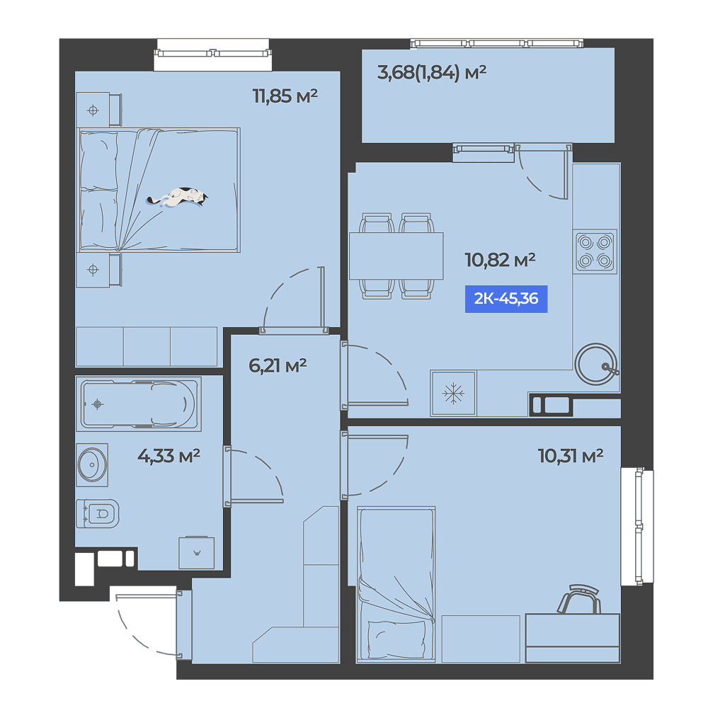 2-к, 45.36 м² · Соловей