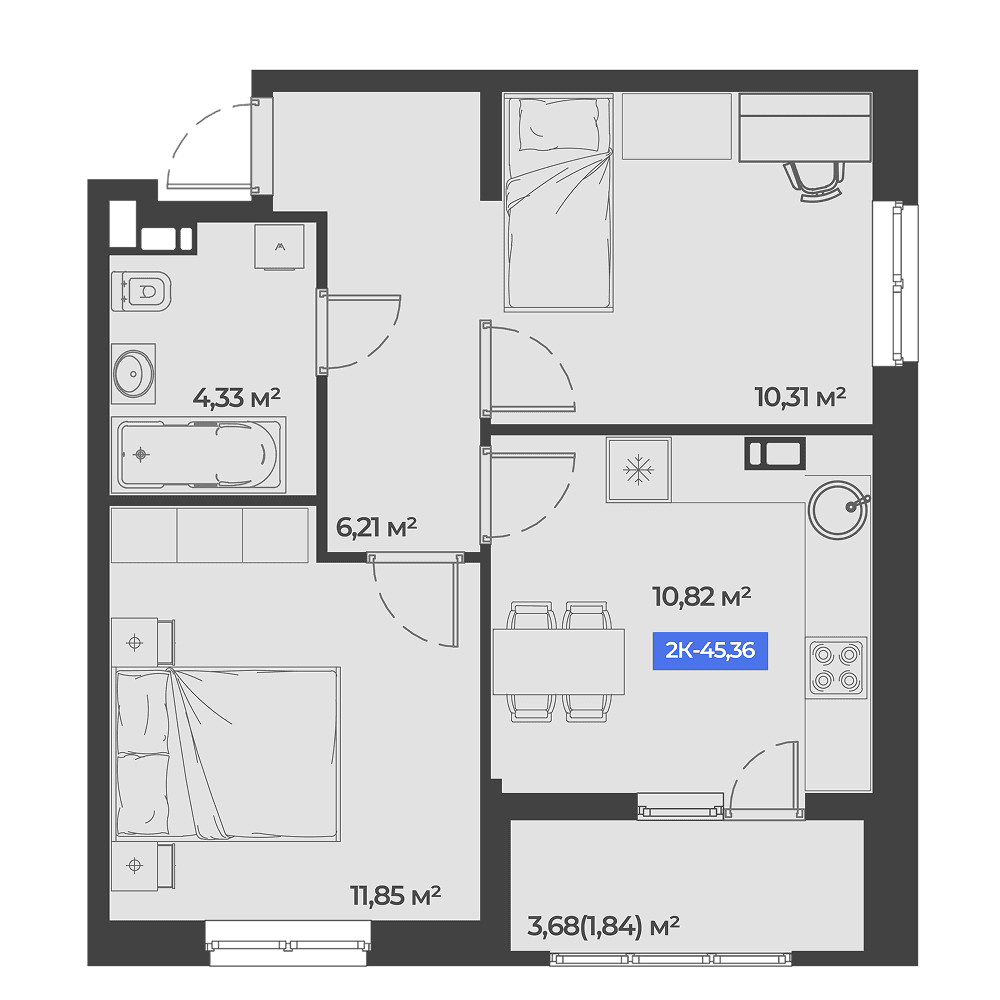 2-к, 45.36 м² · Соловей