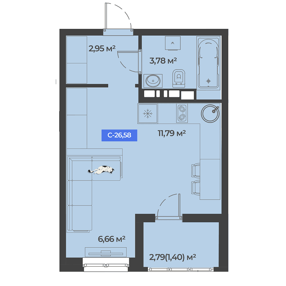 Студия, 26.58 м² · Соловей