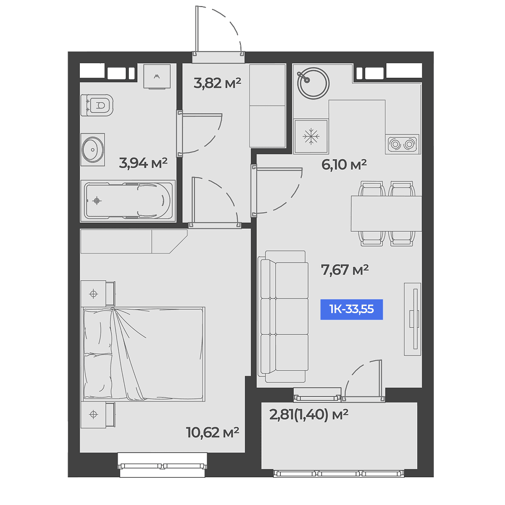 1-к, 33.55 м² · Соловей