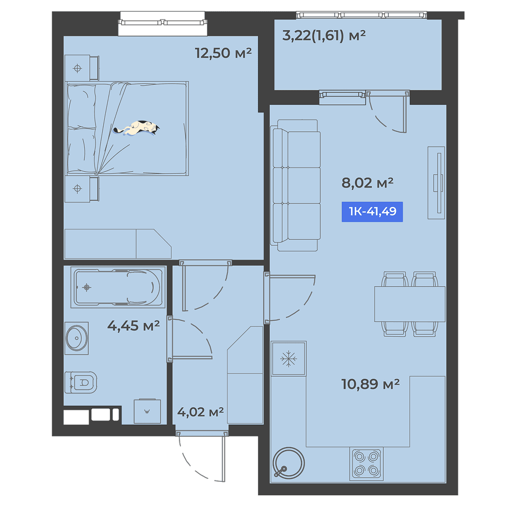 1-к, 41.49 м² · Соловей
