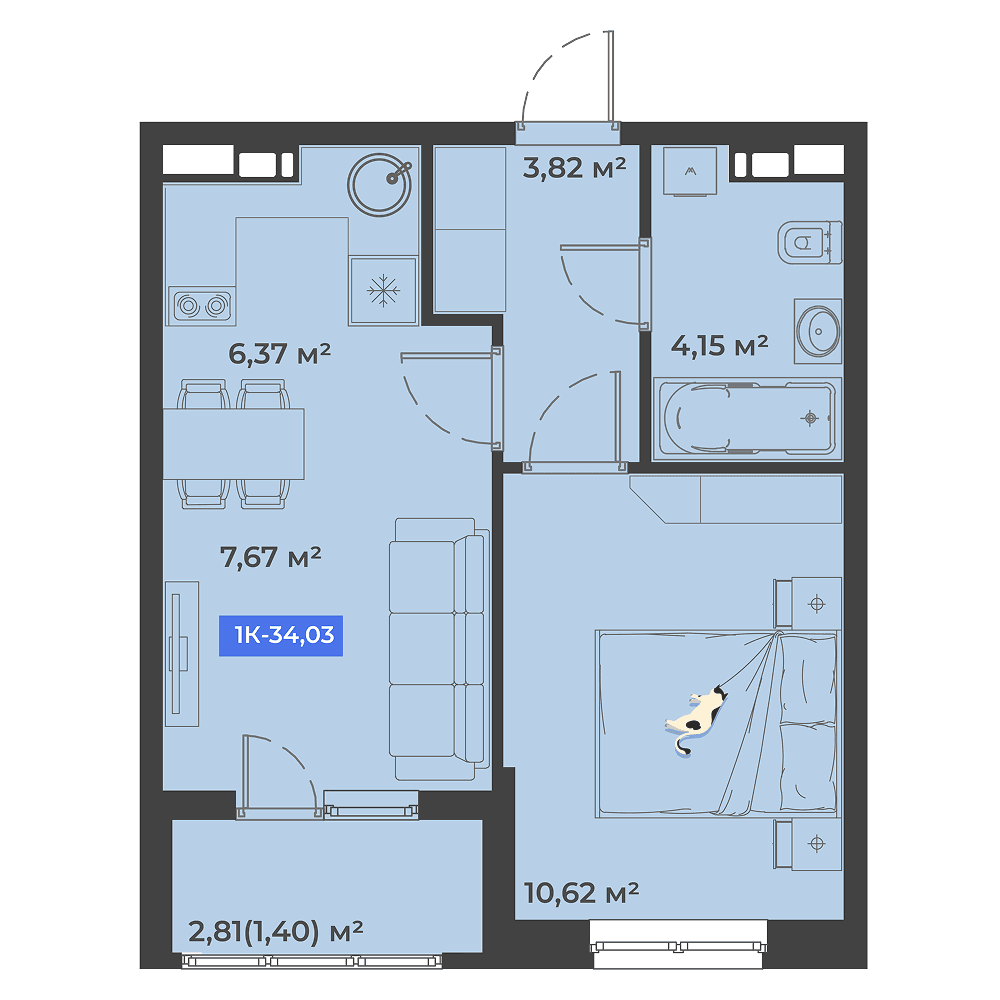 1-к, 34.03 м² · Соловей