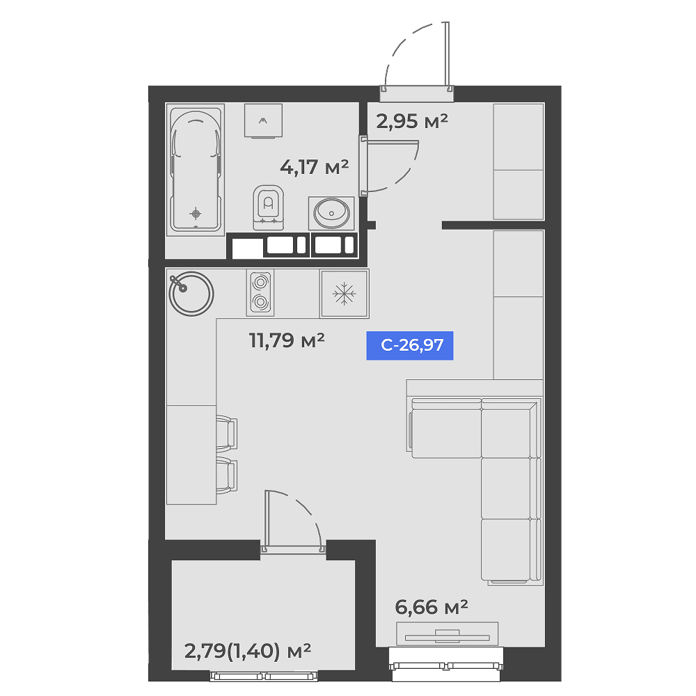 Студия, 26.97 м² · Соловей