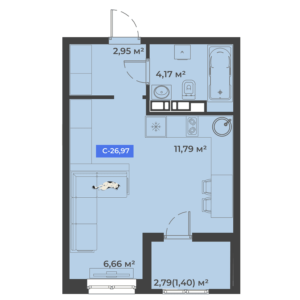 Студия, 26.97 м² · Соловей
