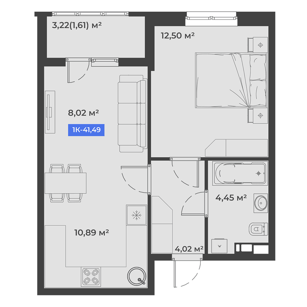 1-к, 41.49 м² · Соловей