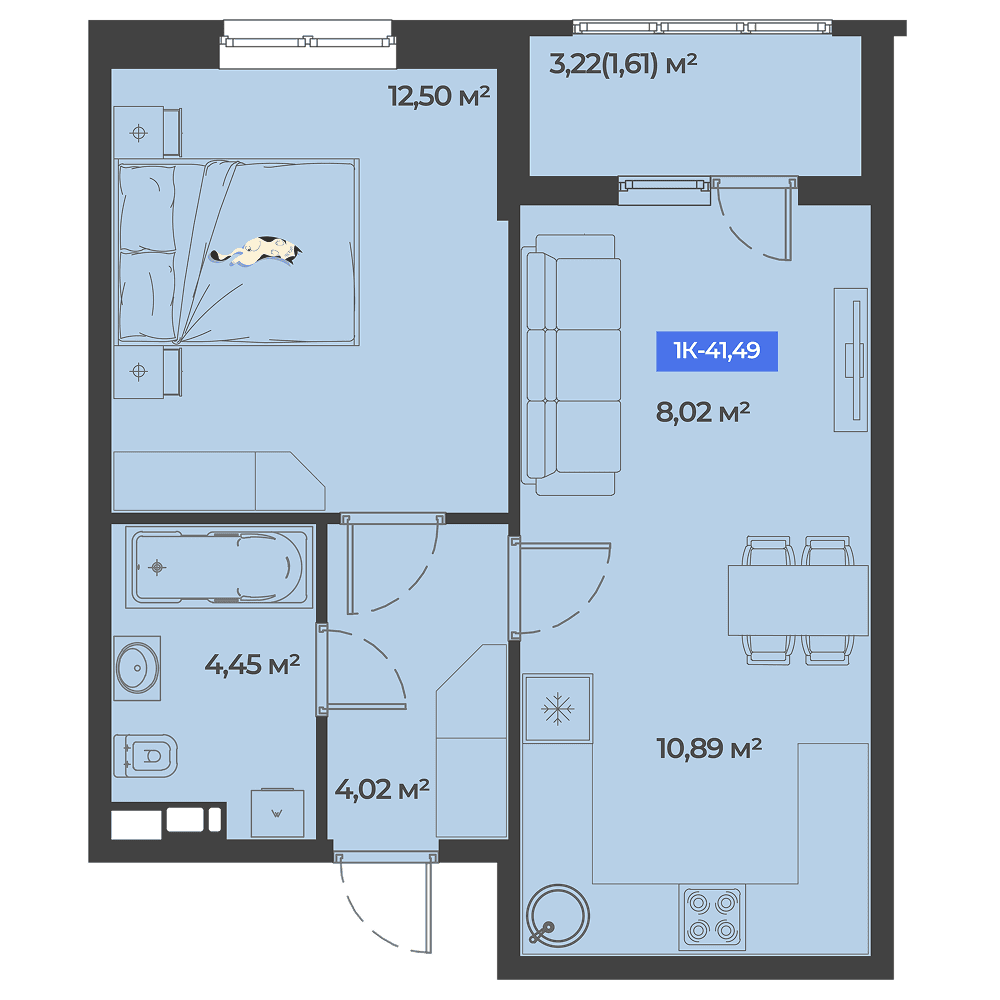 1-к, 41.49 м² · Соловей