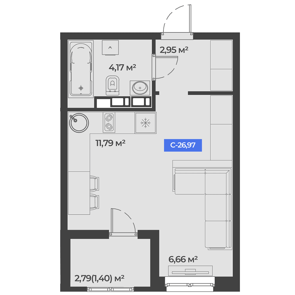 Студия, 26.97 м² · Соловей
