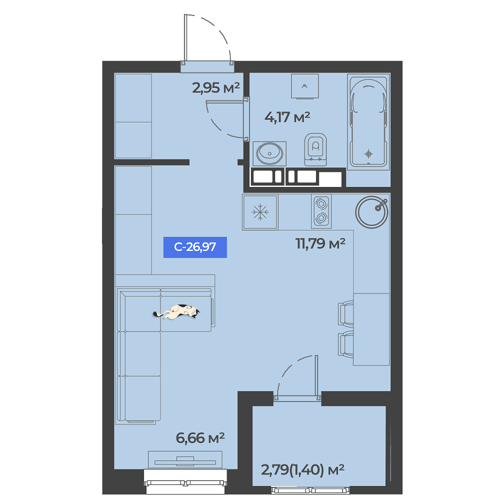 Студия, 26.97 м² · Соловей