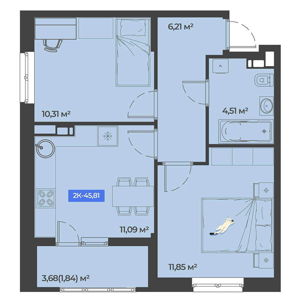 2-к, 45.81 м² · Соловей