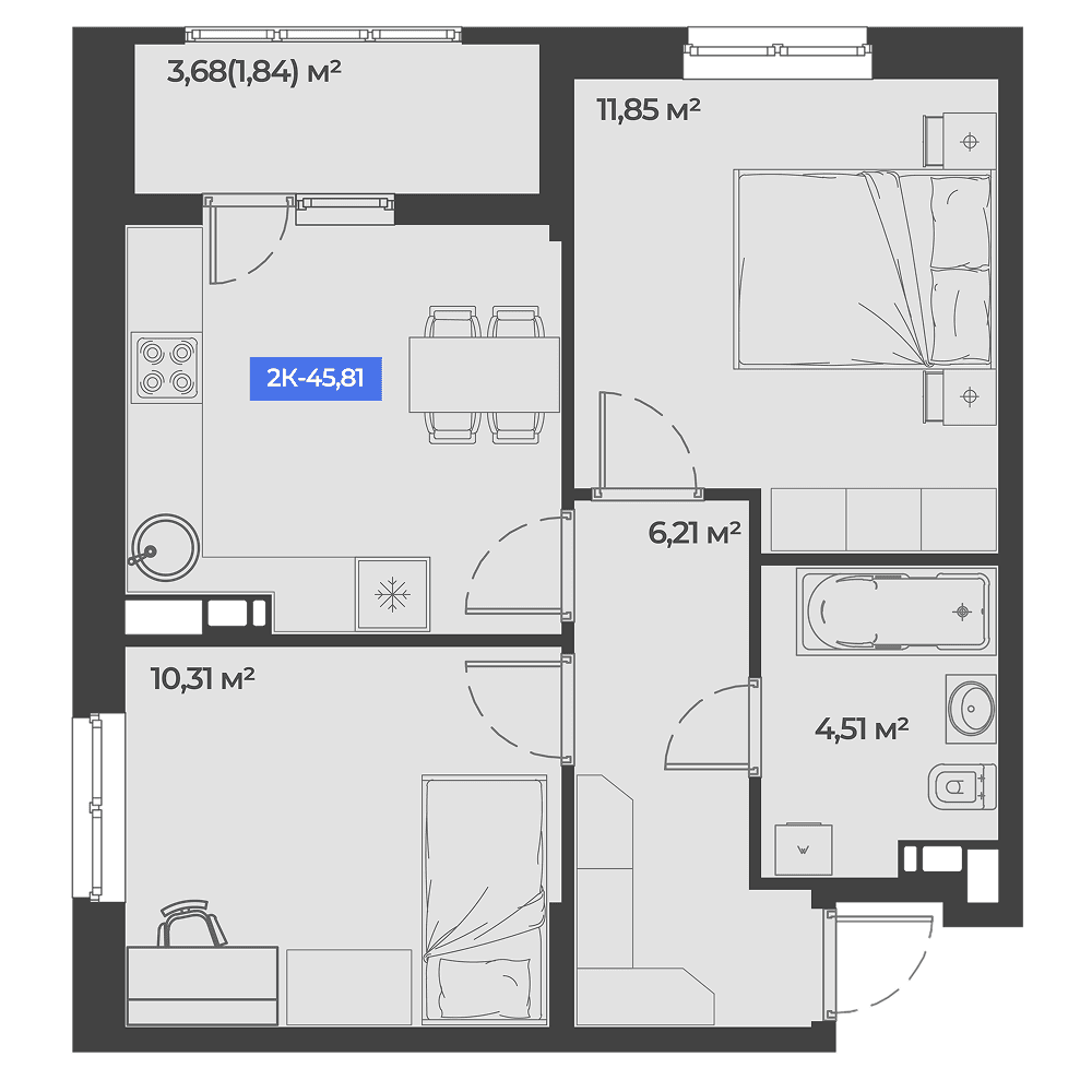 2-к, 45.81 м² · Соловей