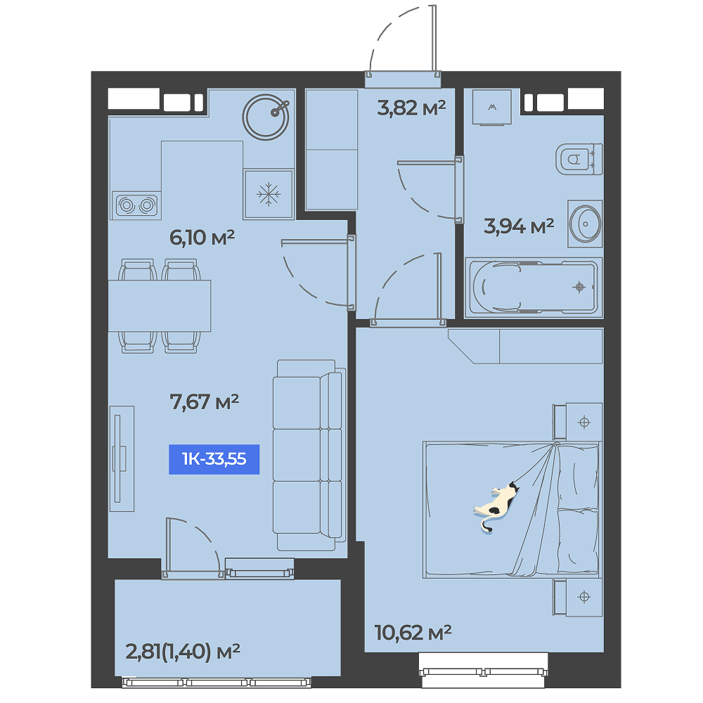 1-к, 33.55 м² · Соловей