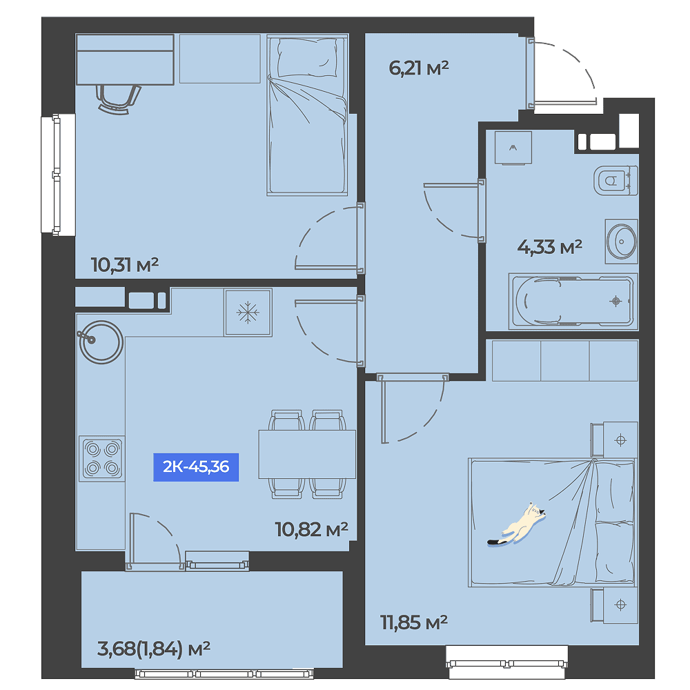 2-к, 45.36 м² · Соловей