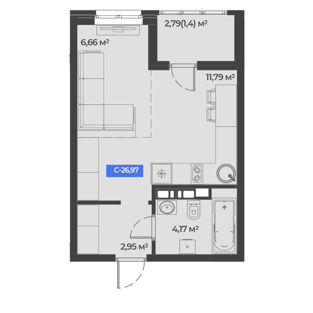 Студия, 26.97 м² · Соловей