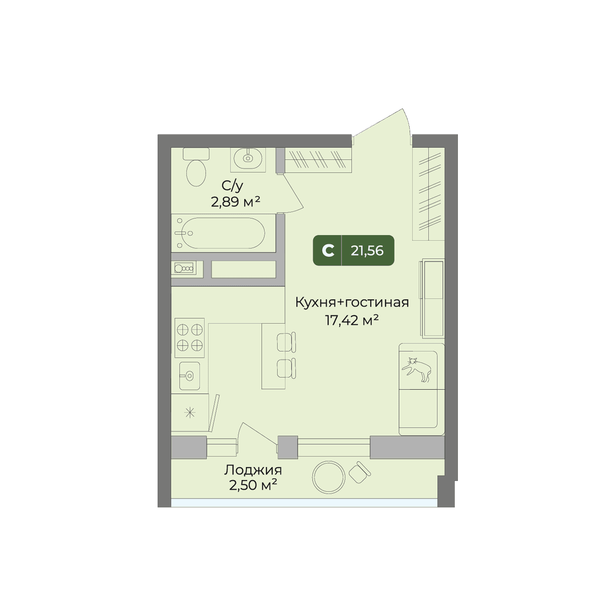 Студия, 21.56 м² · Цитрус