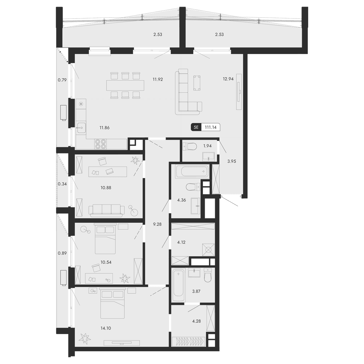 4-к, 111.14 м² · Парковая Резиденция