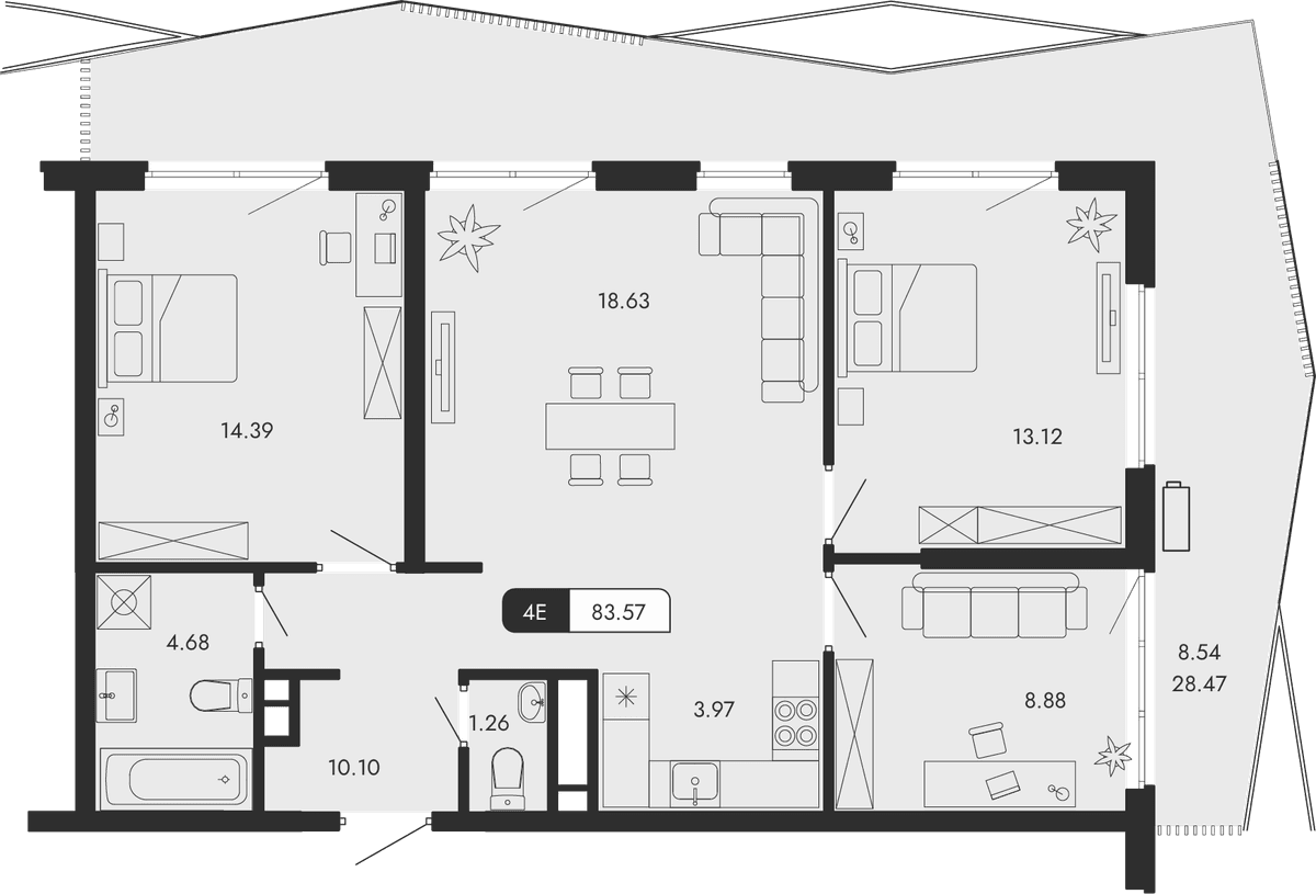 4-к, 83.57 м² · Парковая Резиденция