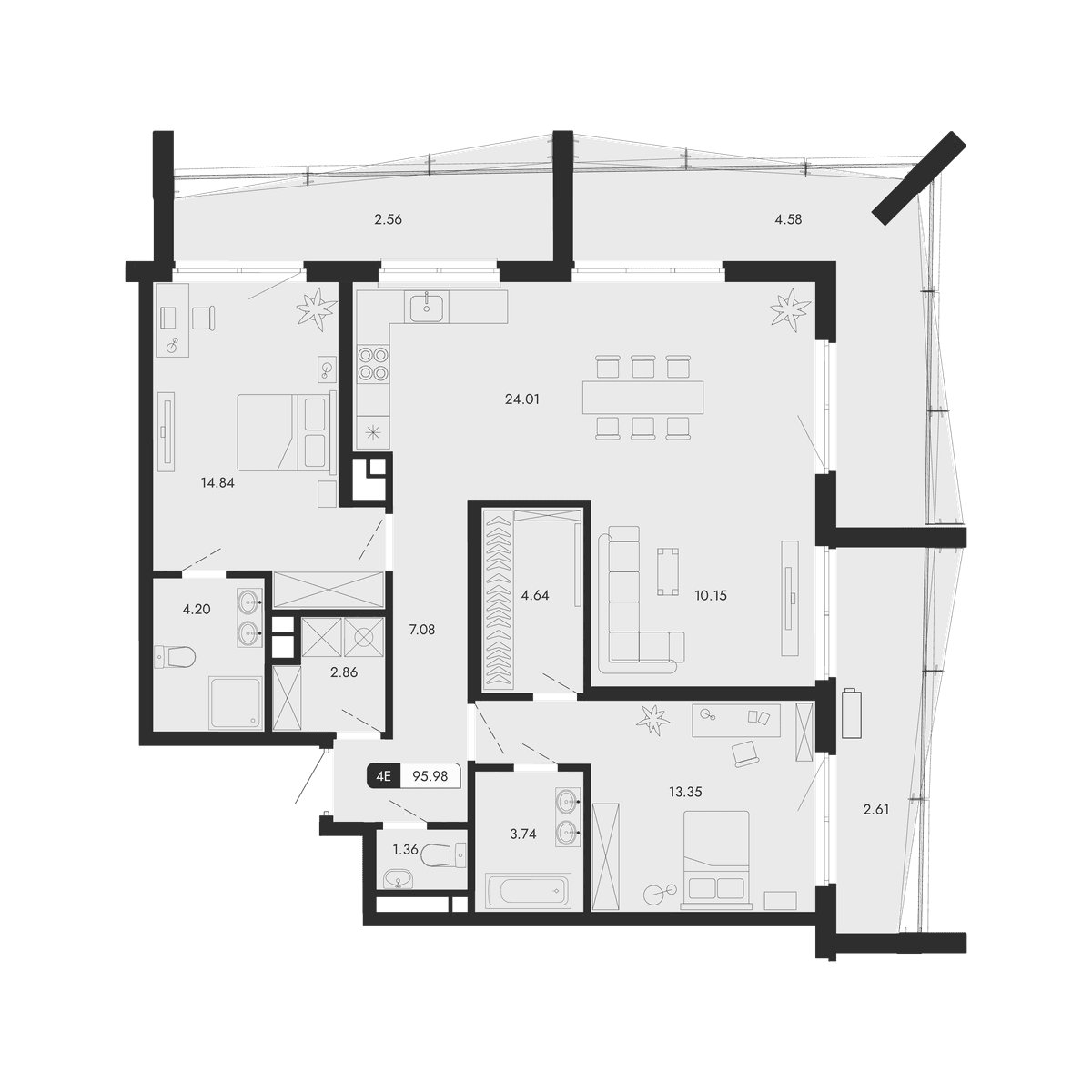 4-к, 95.98 м² · Парковая Резиденция