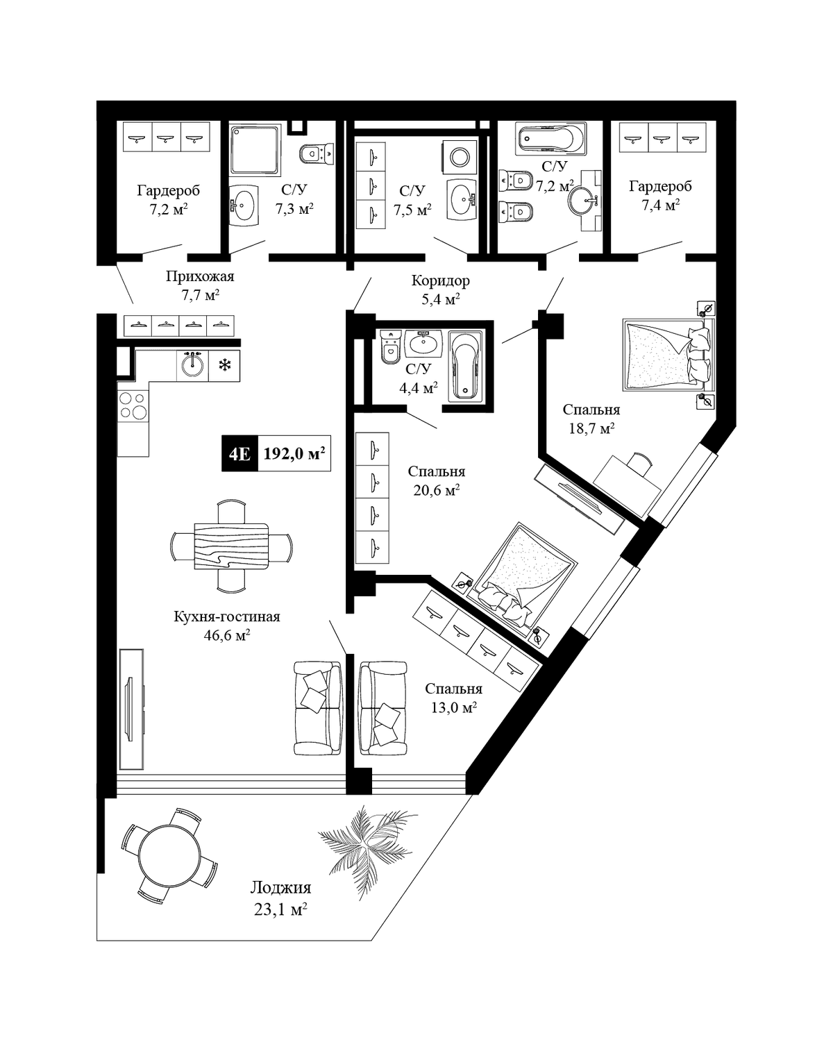 1-к, 192 м² · Крымская Резиденция