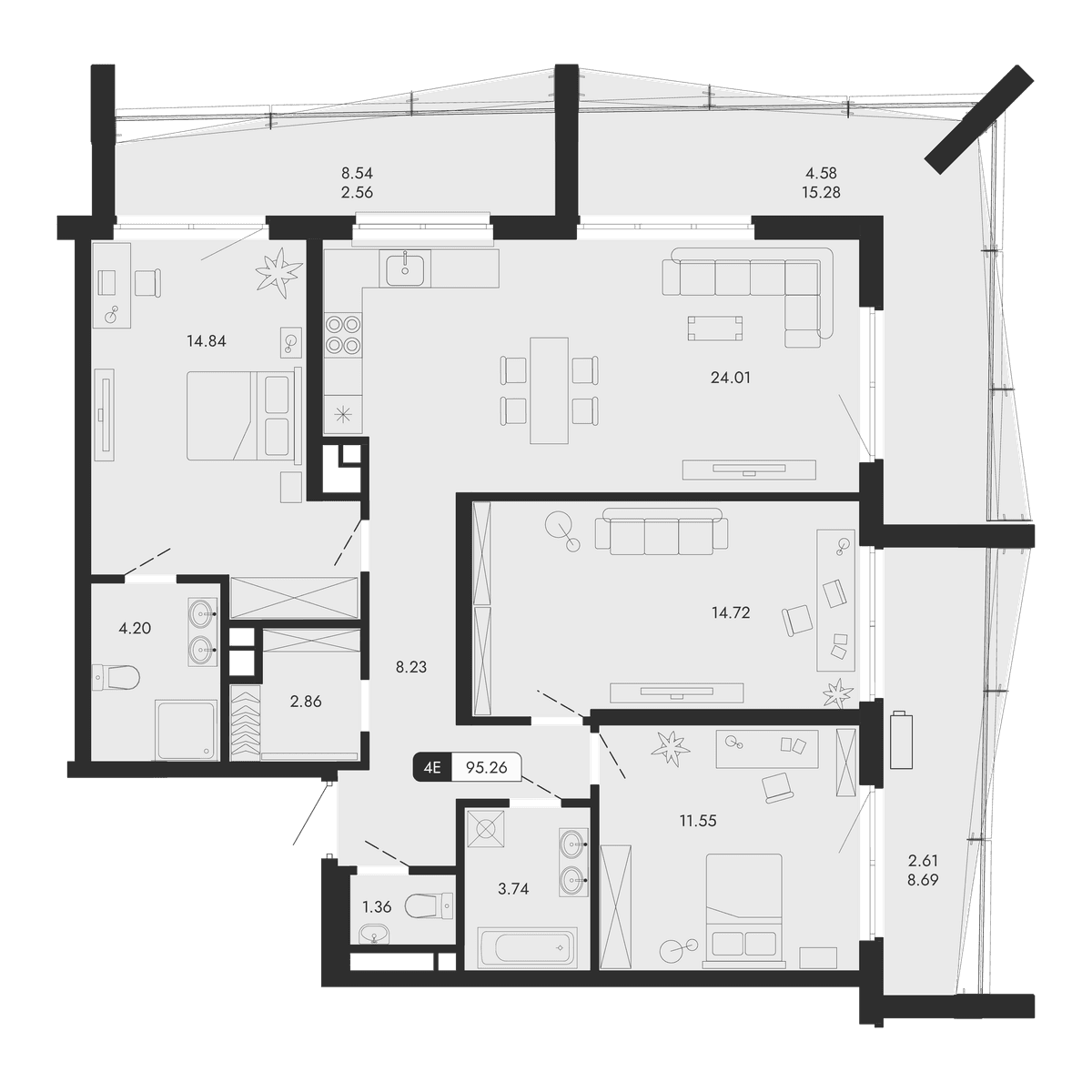 4-к, 95.26 м² · Парковая Резиденция