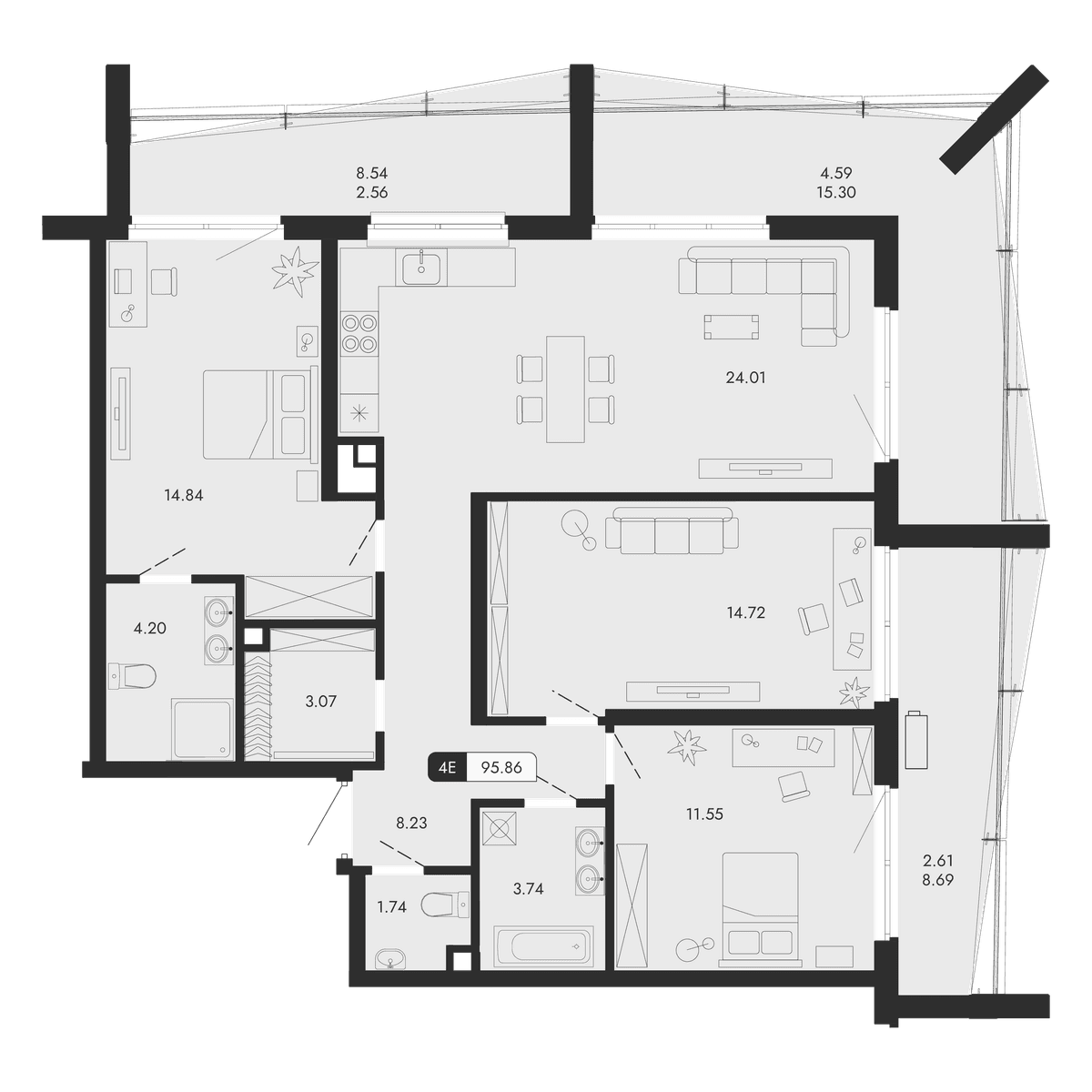 4-к, 95.86 м² · Парковая Резиденция