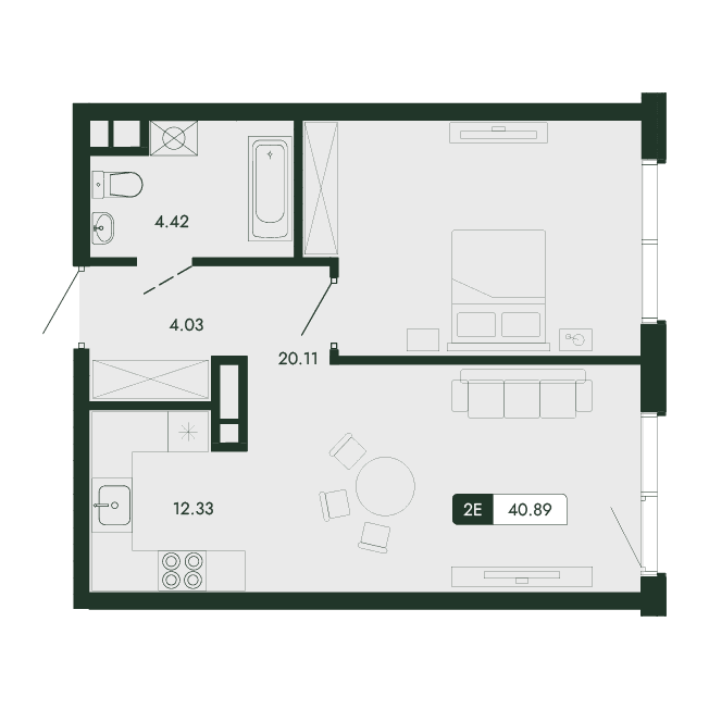 2-к, 40.89 м² · Парковая Резиденция