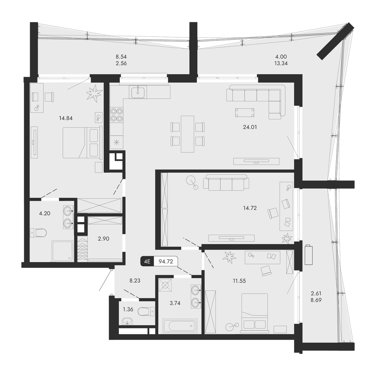 4-к, 94.72 м² · Парковая Резиденция