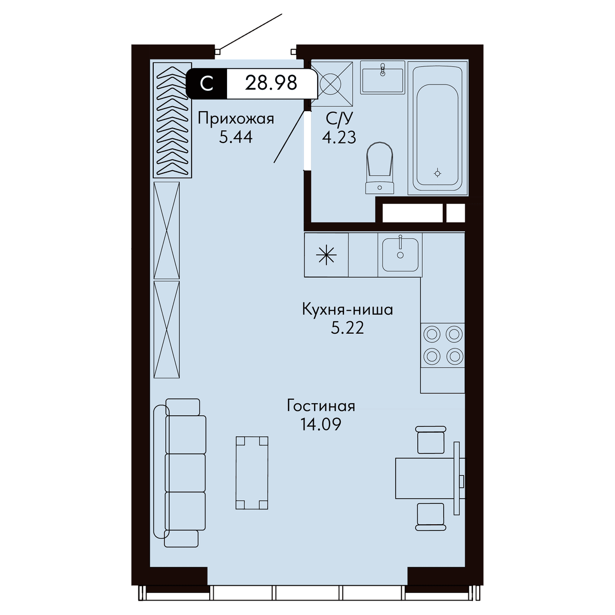 1-к, 29.45 м² · Ялтинская Резиденция