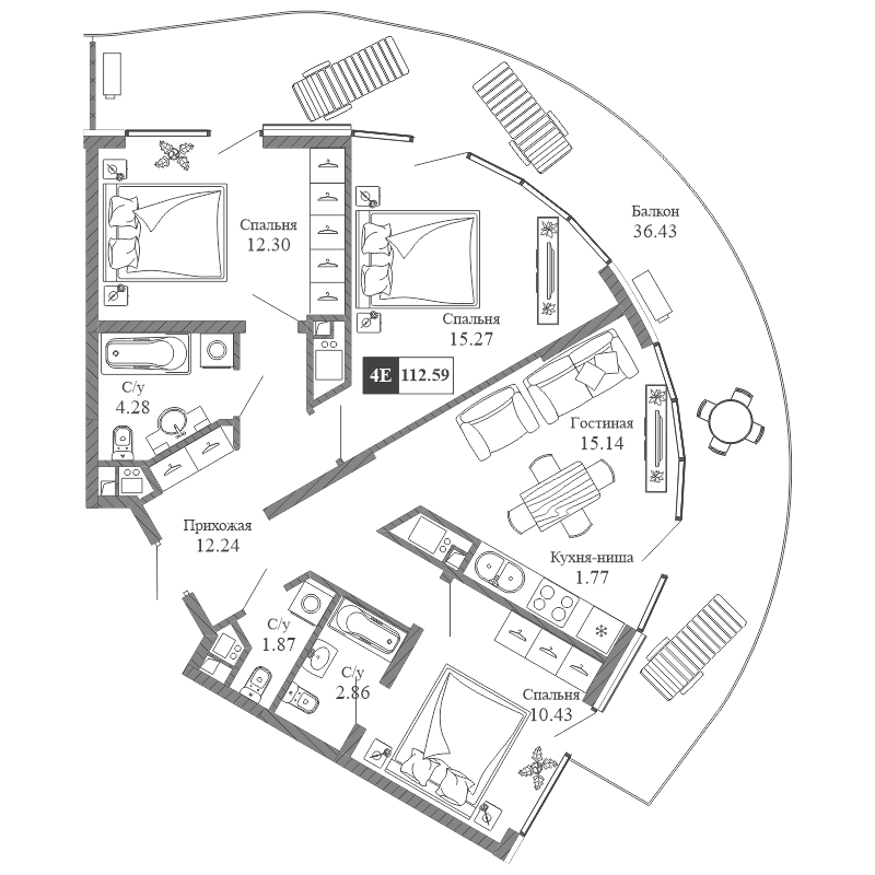 4-к, 112.59 м² · Крымская Резиденция