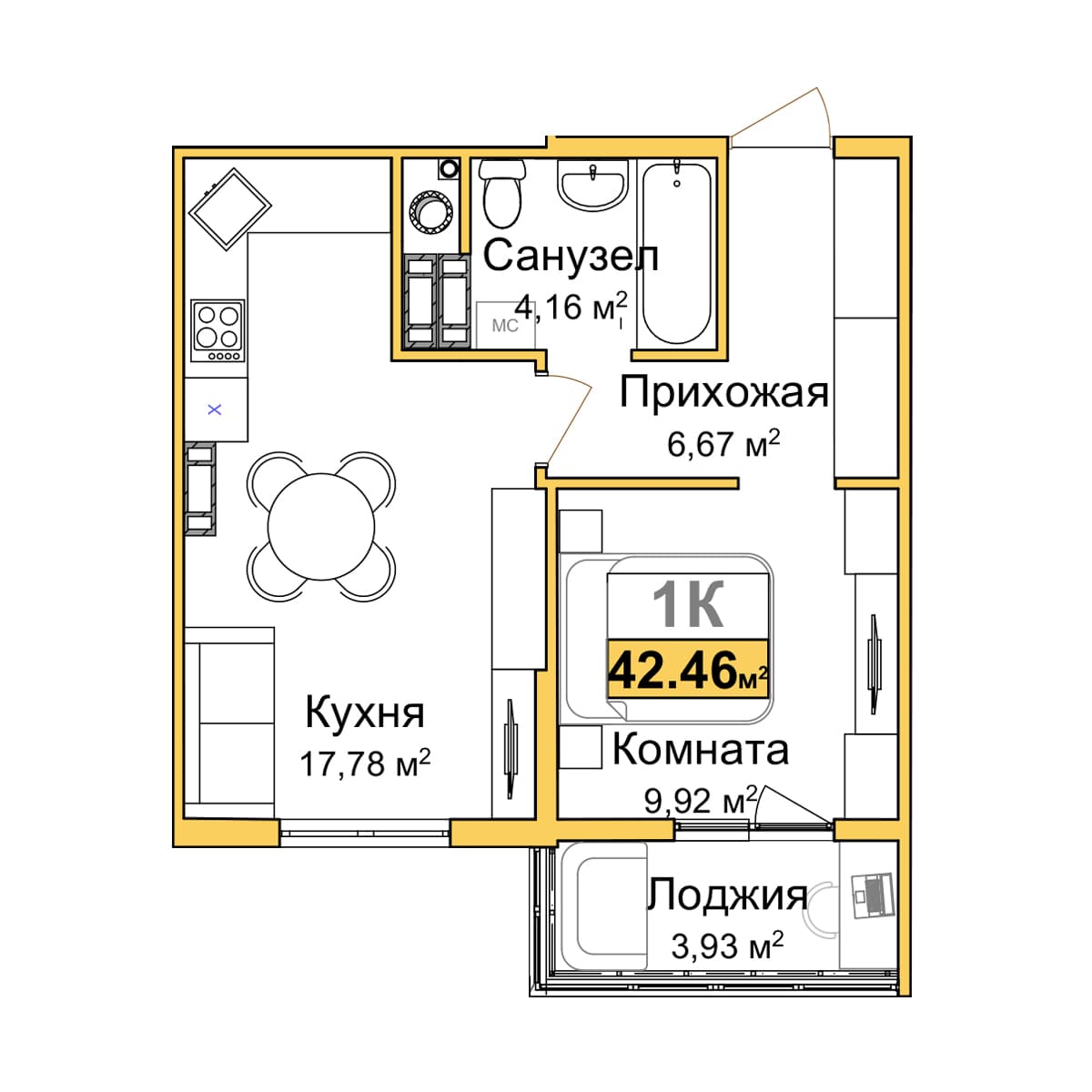 1-к, 40.5 м² · Город мира
