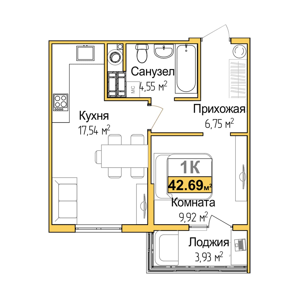 1-к, 40.73 м² · Город мира