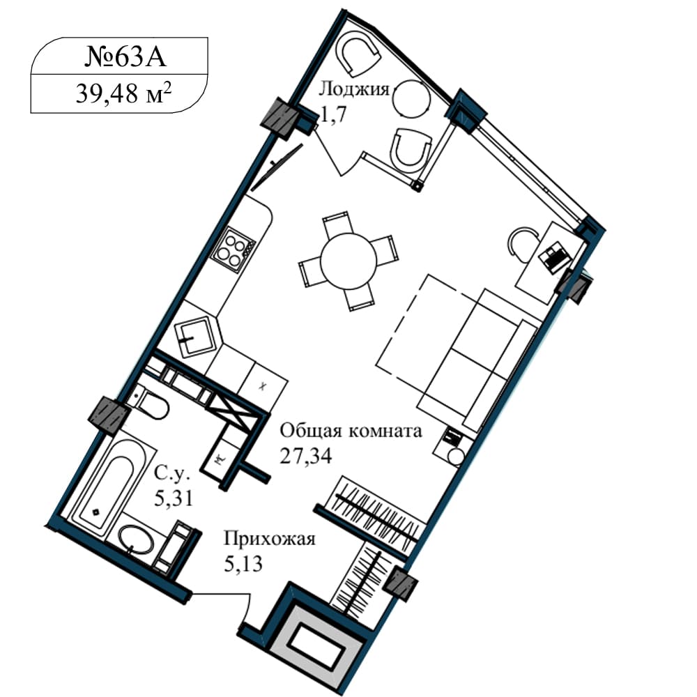 1-к, 41.2 м² · Апарт-комплекс «GARDEN»