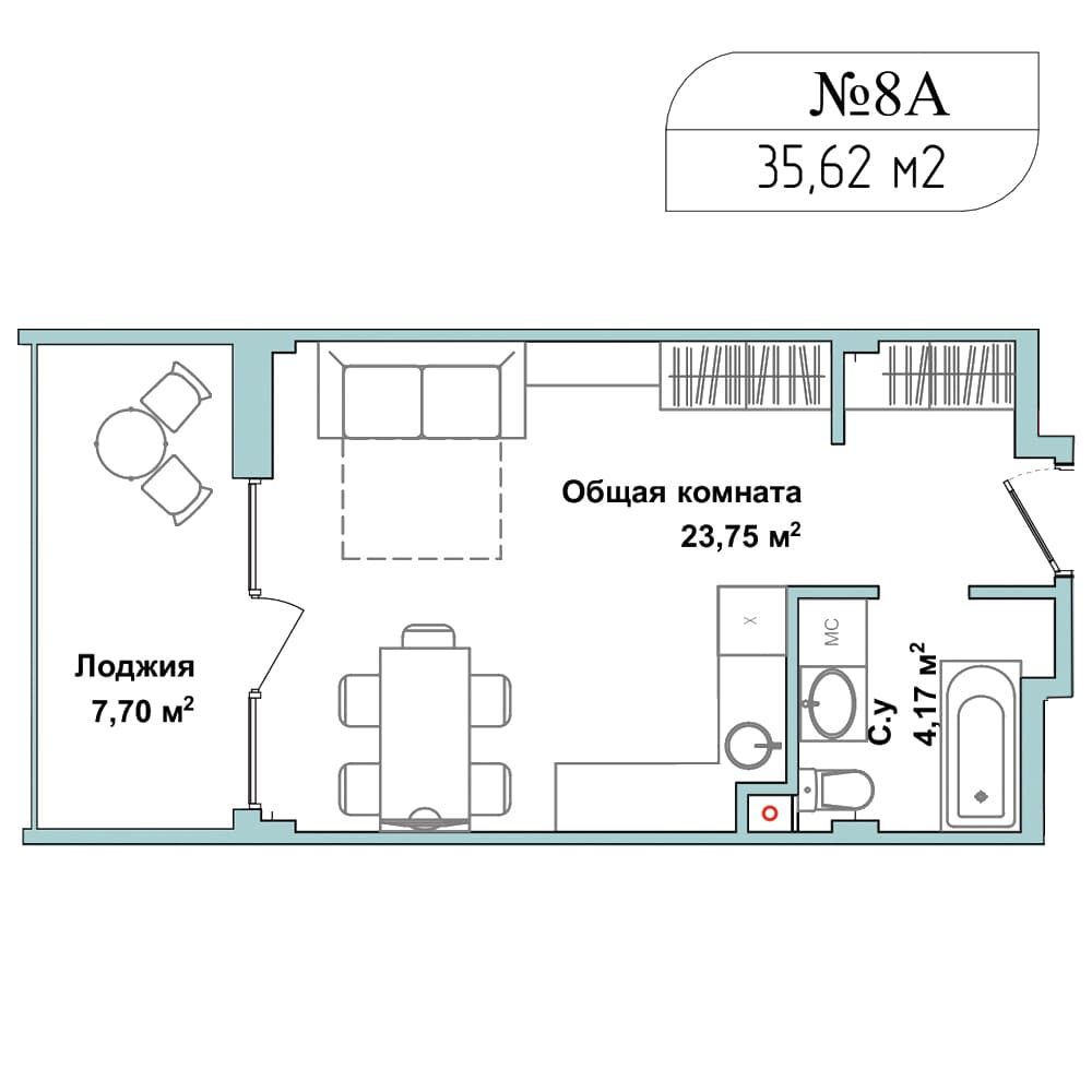 1-к, 34.9 м² · Апарт-комплекс «GARDEN»