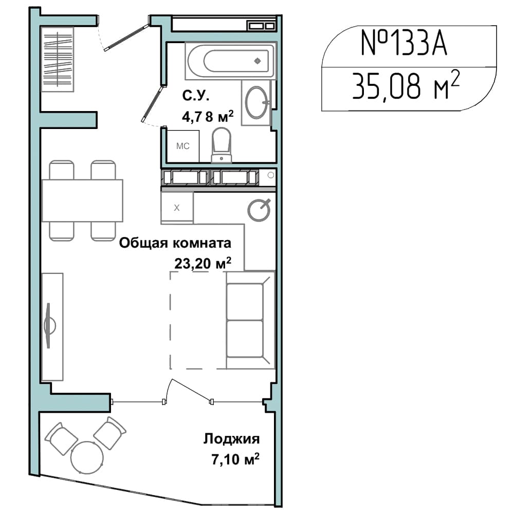 1-к, 34.3 м² · Апарт-комплекс «GARDEN»