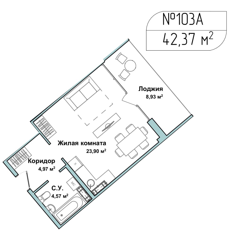 1-к, 42.2 м² · Апарт-комплекс «GARDEN»
