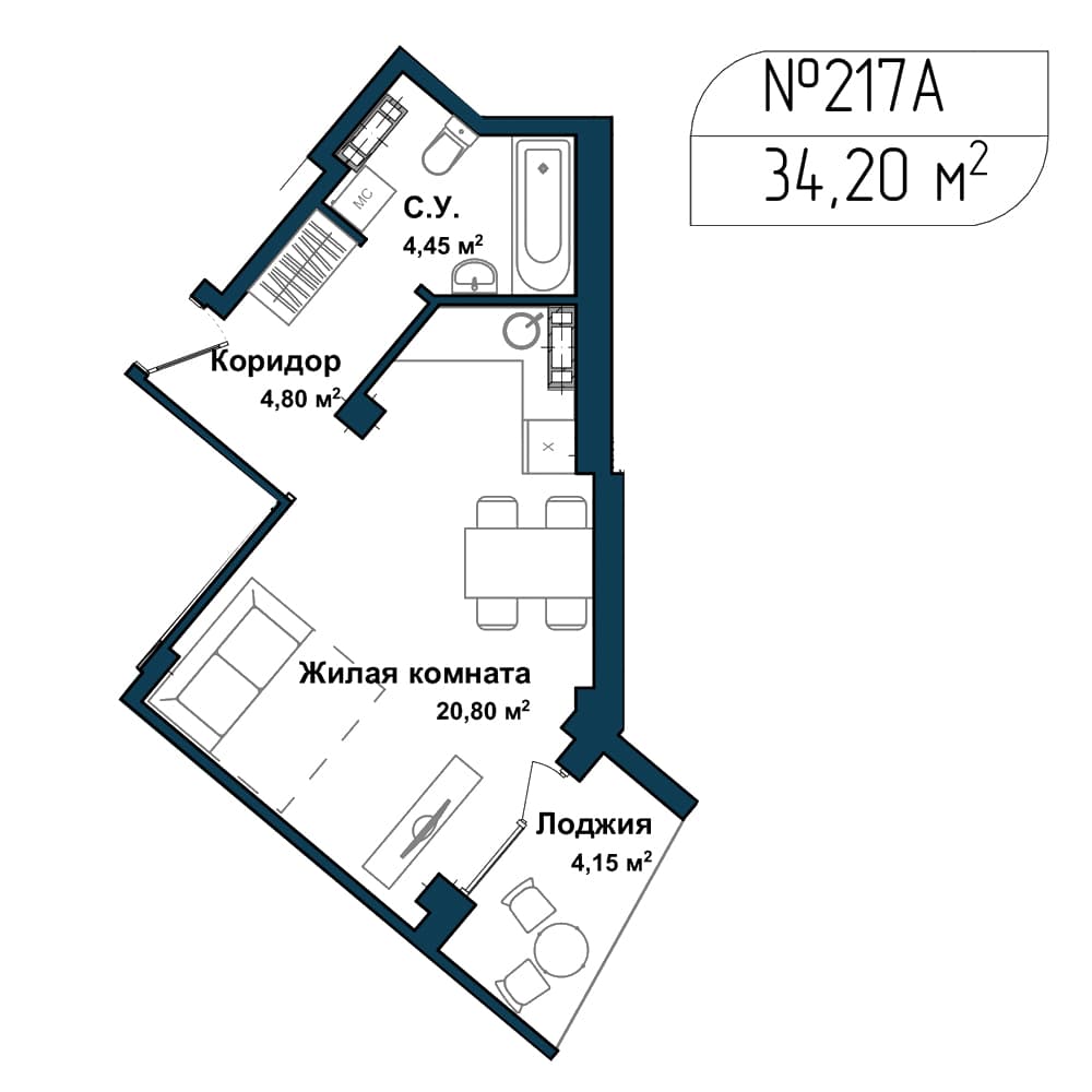 1-к, 34 м² · Апарт-комплекс «GARDEN»